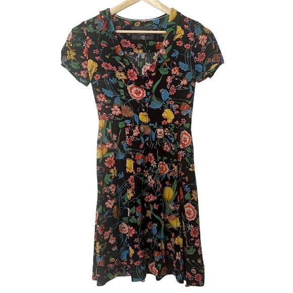 Anthropologie Dresses & Skirts - Anthropologie Maeve Black Floral Collared Shirt Button Short Sleeve Mini Dress 0